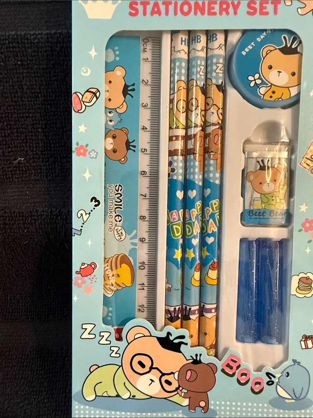 Blue Bear Kids Stationery Set - Pencil, Ruler & Sharpener
